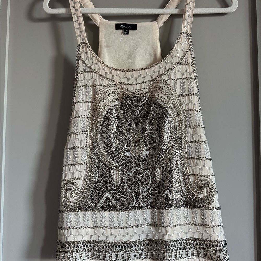 Ivory and Silver Beaded Women's beaded Top